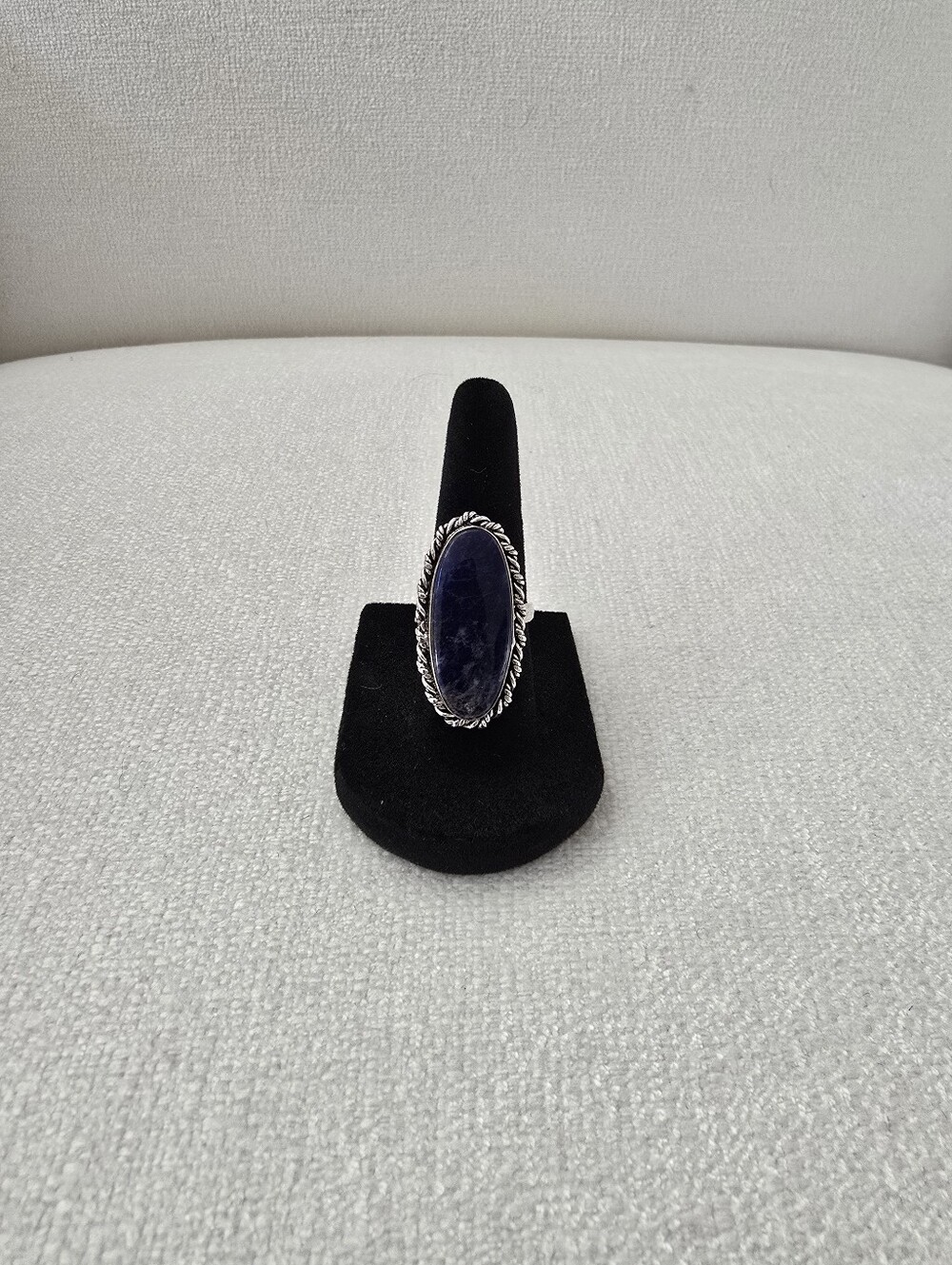 Silver Tone Chunky Sodalite Oval Statement Boho Style Ring Size 6